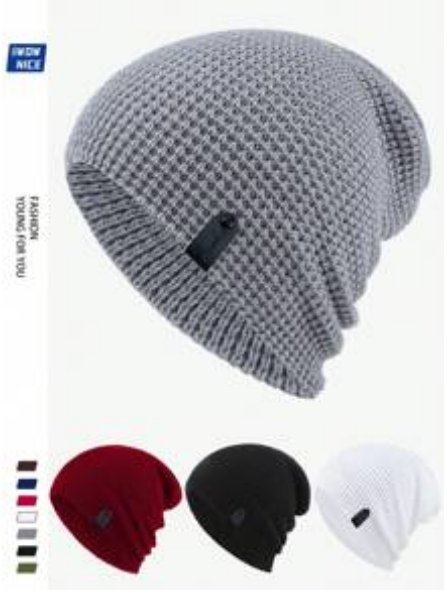 Shein Fashionable Label Decor Slouchy Beanie Hat -.