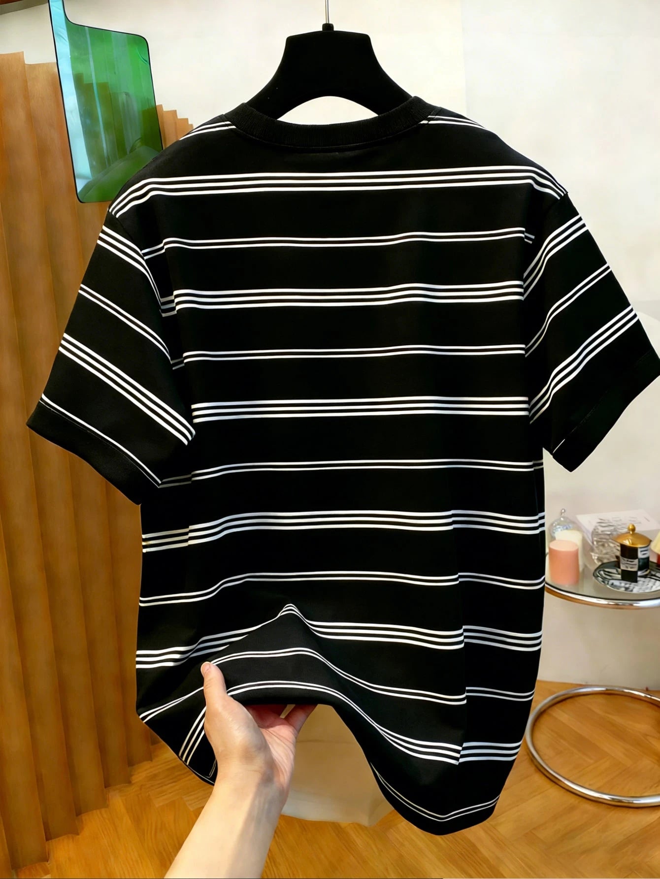 Men's Casual Striped Horse Print Round Neck Short Sleeve T-Shirt