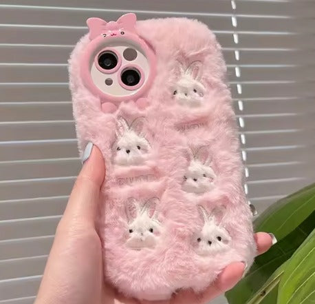 Delicate Plush IPhone Phone Case, 3D Cute Pink Bunny>