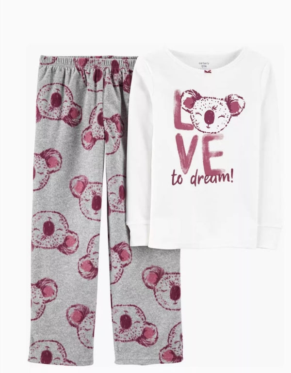 Carter's Panda Print T-shirt and Fleece Pants Pyjama Set, 7T +
