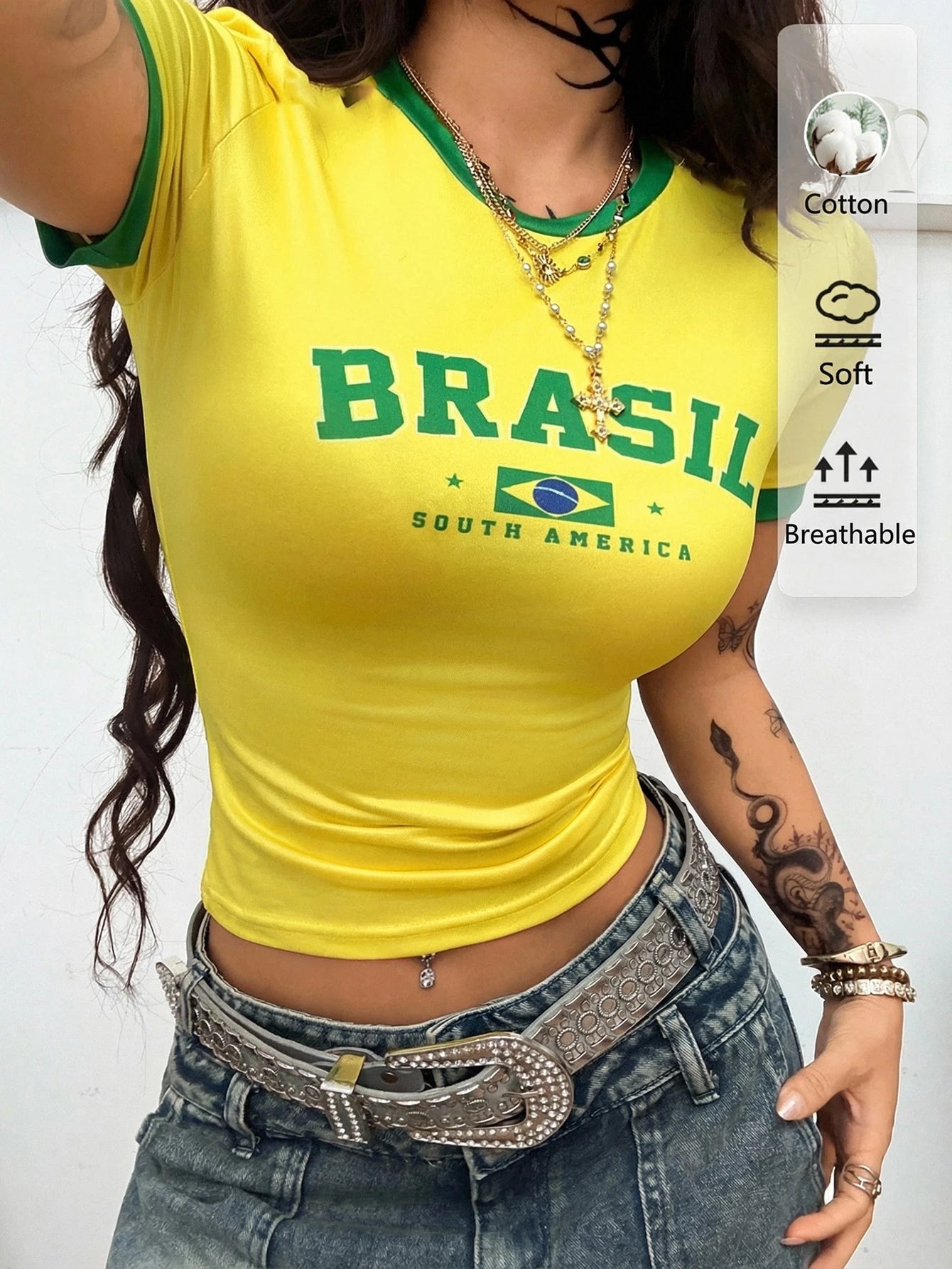 Women's Brazil Letter Print Ruched Sleeveless Sport Top