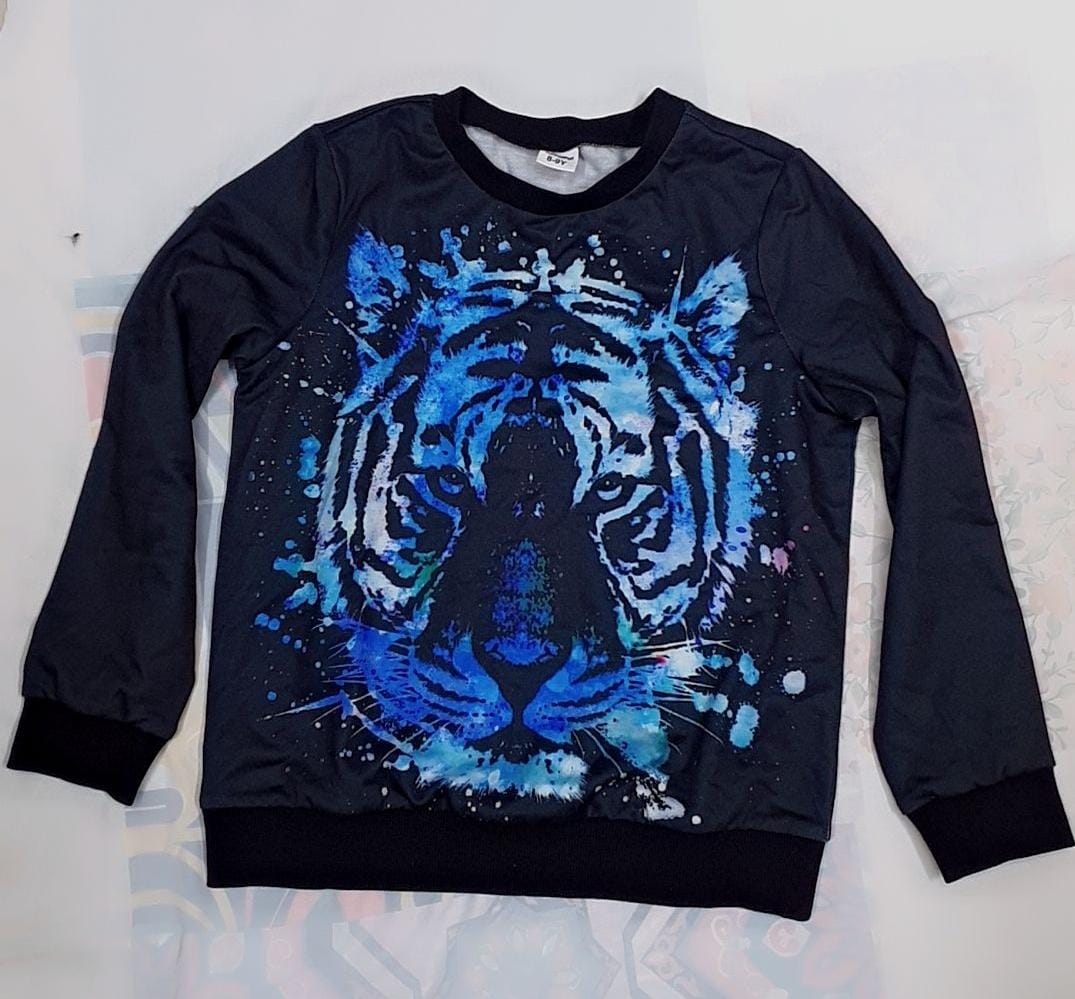 Shein Boys Tiger Print Thermal Sweatshirt, 8-9T +