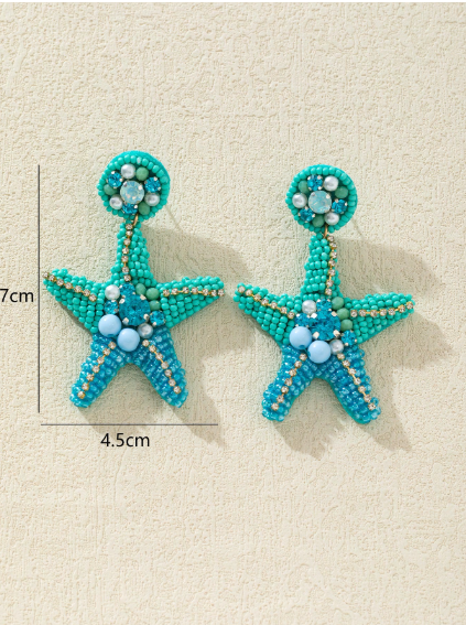 Shein Heavy-Duty Starfish Shaped Rice Bead &amp; Rhinestone Earrings>