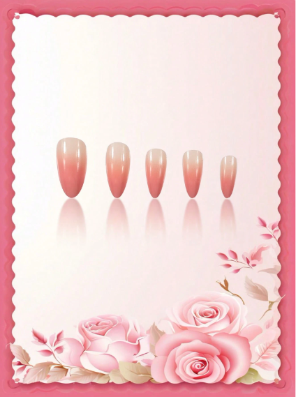 Shein Coffin Shaped False Nails With Pink Ombre Design >