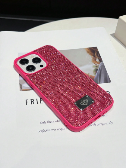 Sparkling Glitter Alloy Luxury Pink Fashion Phone Case Glitter Y2k Luxurious Rhinestone Edge>