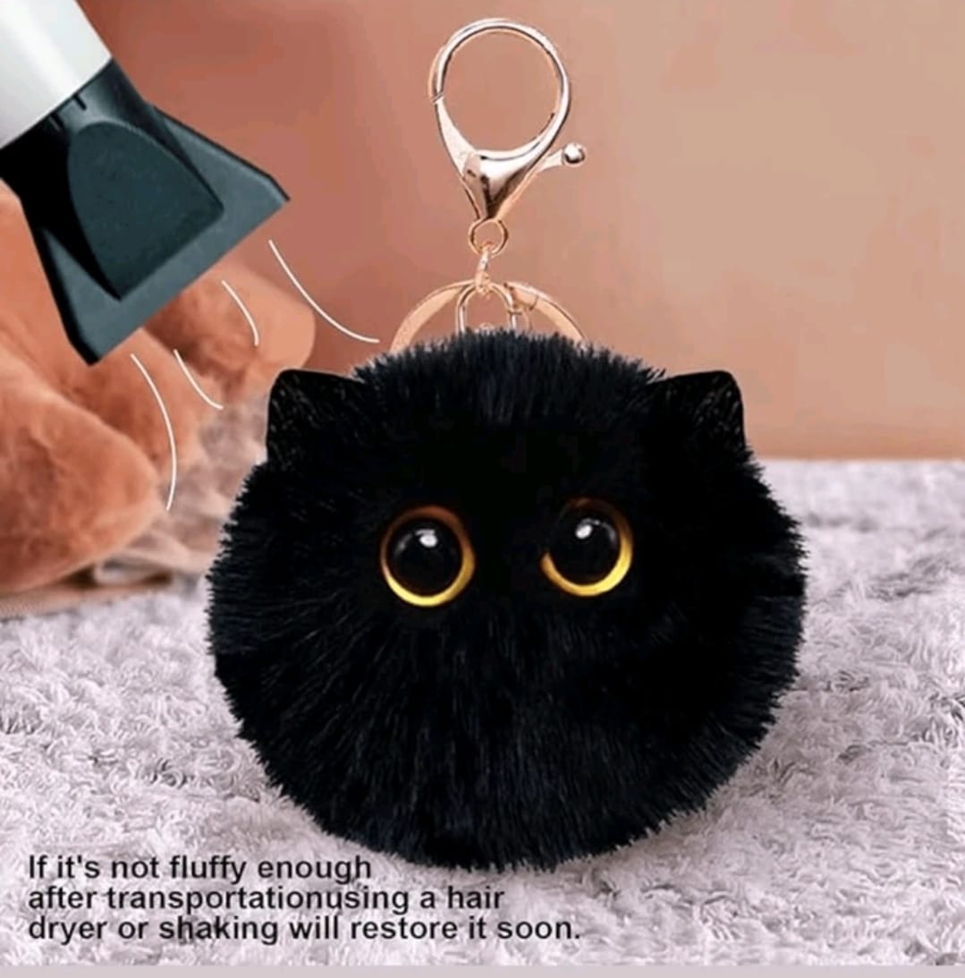 Shein 1pc Cute Keychain Cat Decor Pom Pom Keychain -.