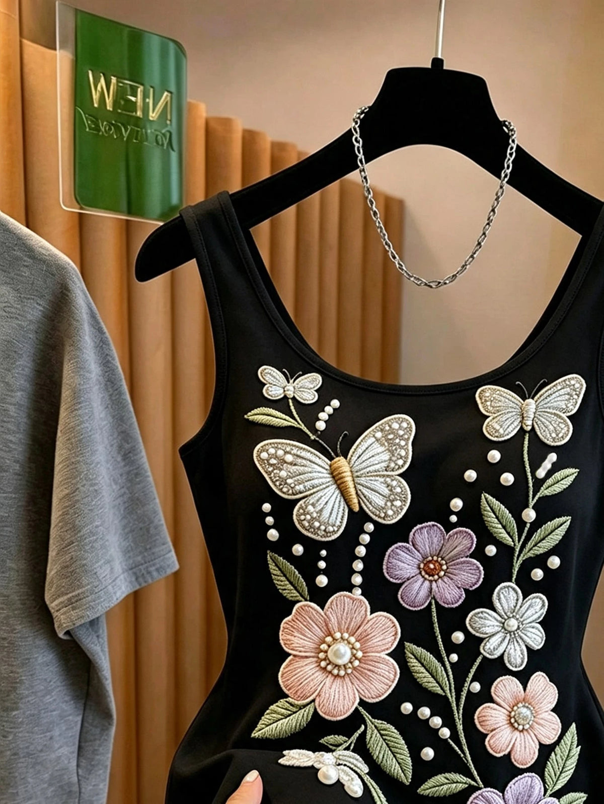 Women's French Floral Butterfly Print Tank Top