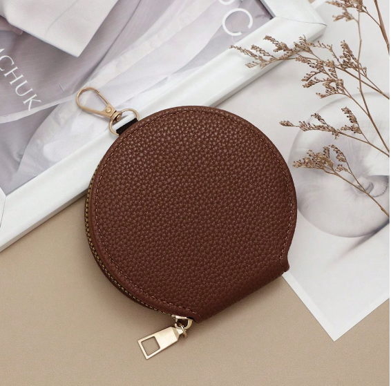 Shein Mini Round Earphone Pouch With Litchi Texture Key Holder >
