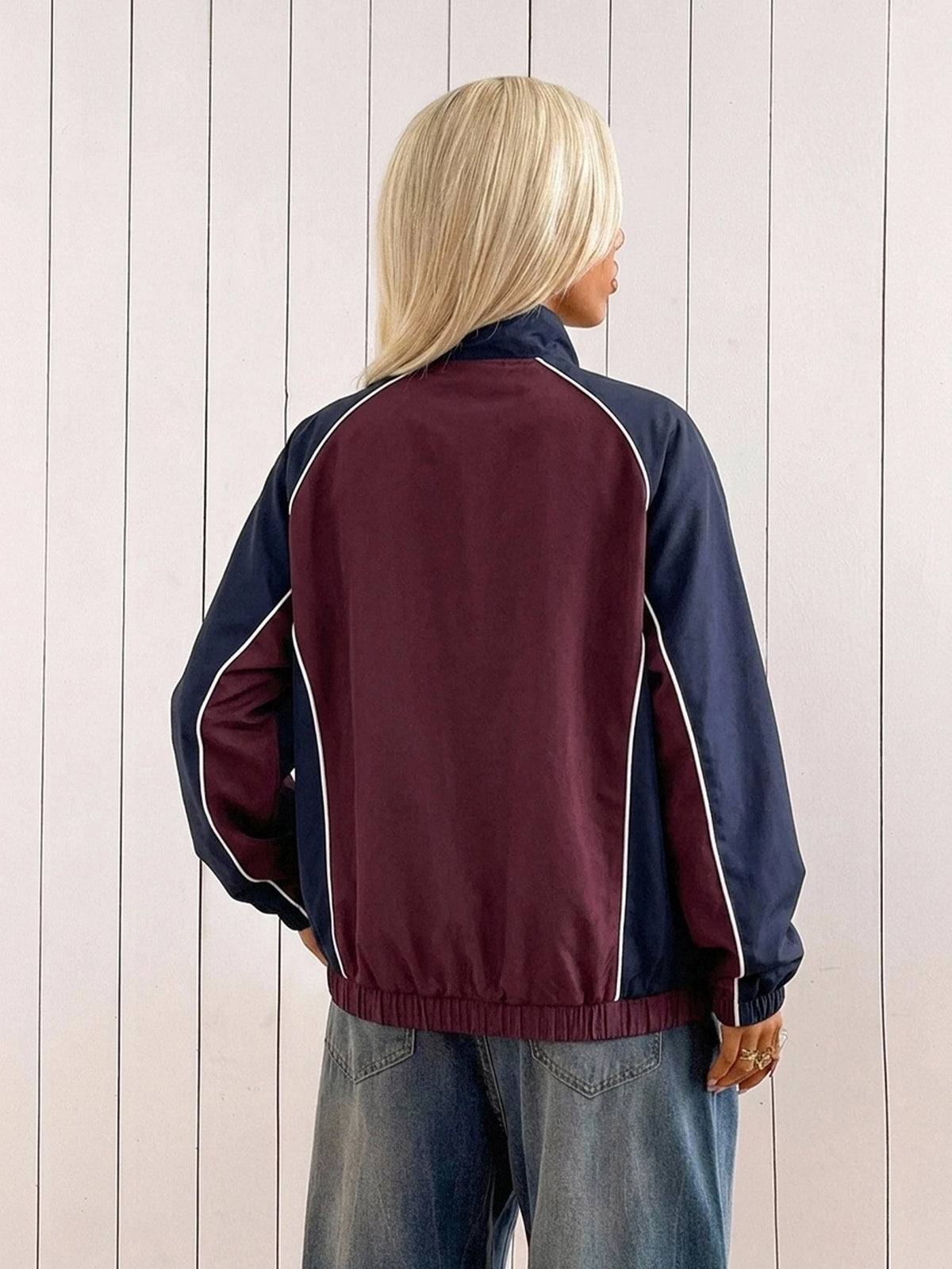 Women's Colorblock Zip-Up Loose Short Jacket