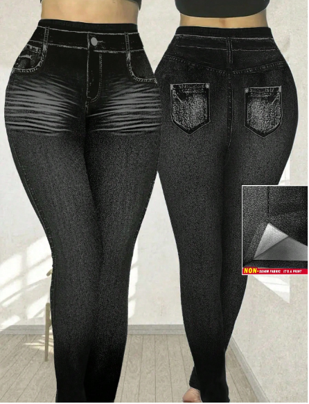 Shein Plus Size Fashionable Jeaned Print Women Skinny Pants, 4XL >