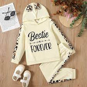 Pat Pat Kids 2pcs Letter Leopard Print Ear Design Hoodie & Pants Set , 11-12T +