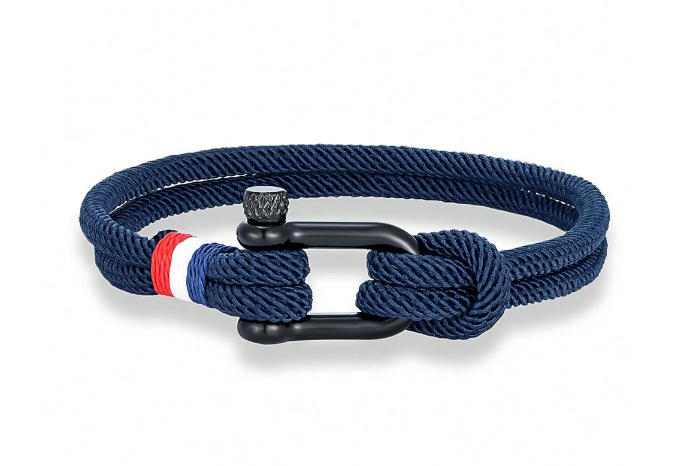 1pc Outdoor Casual Anchor Braided Rope U-Shaped Bracelet NAVY