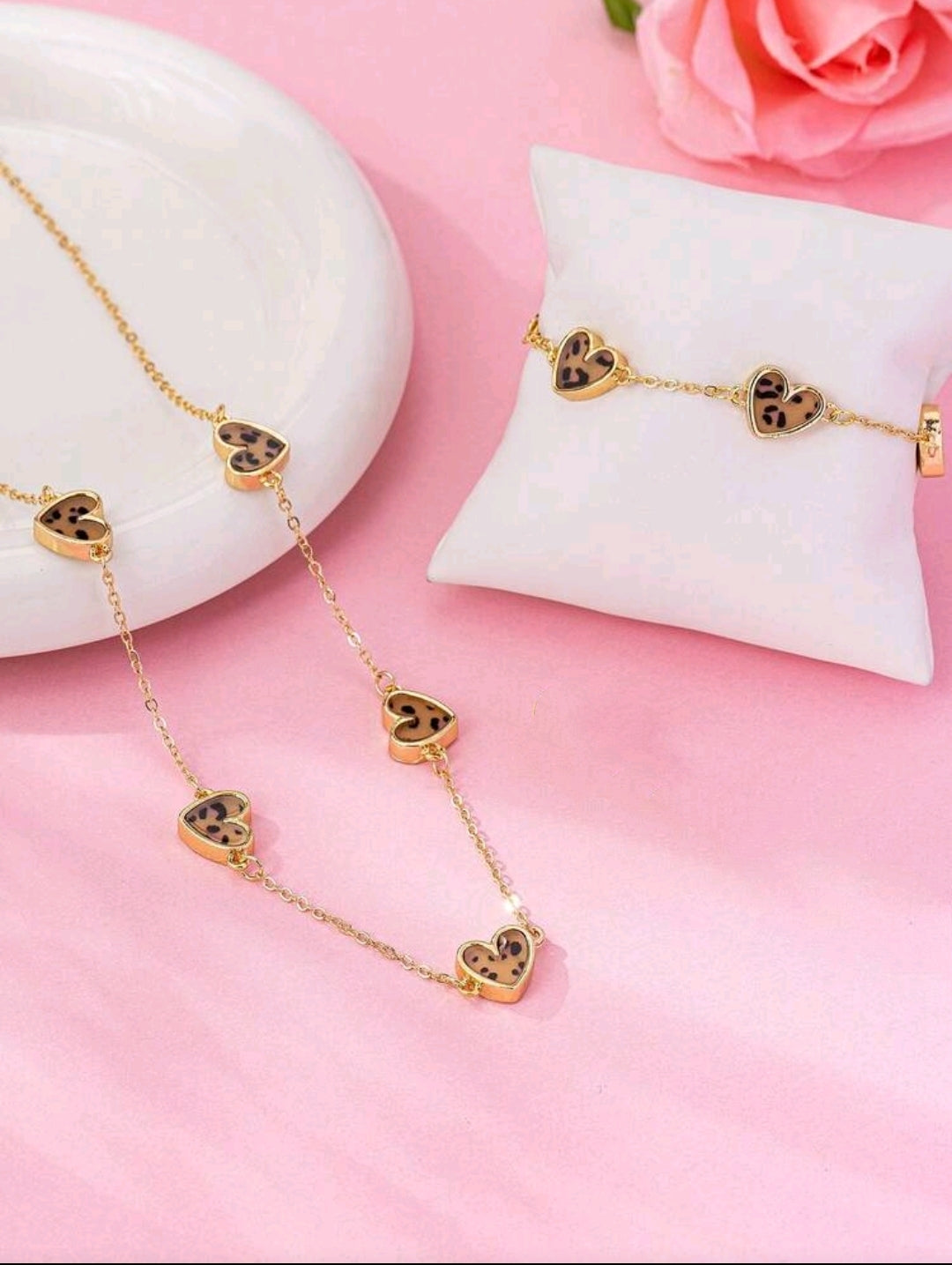 Shein Women's Leopard Print Heart Jewelry Set