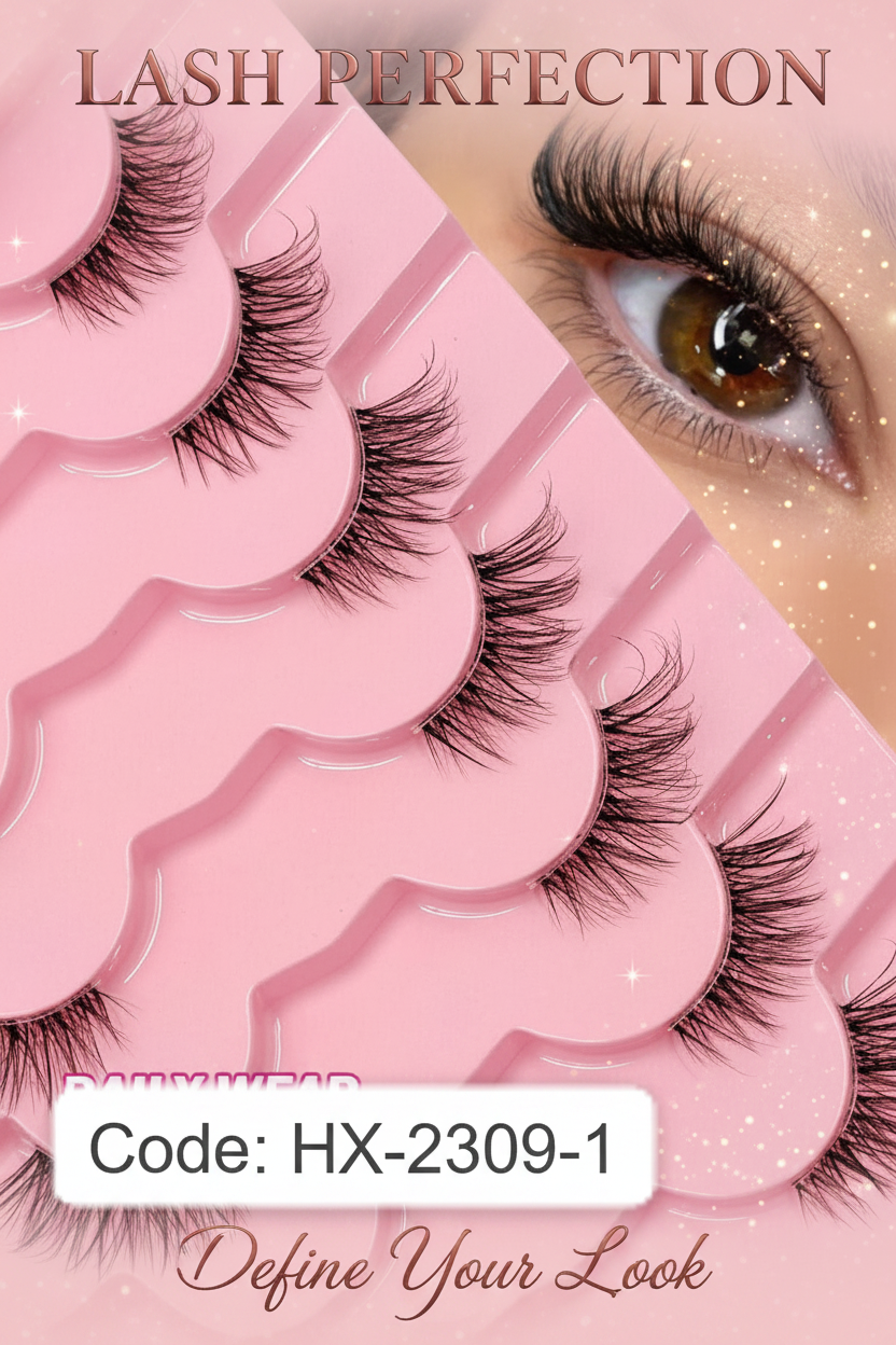 Shein 7 Pairs Half Eye Faux Mink Eyelashes Clear Band Cat Eye Lashes, Code: HX2309-1 +