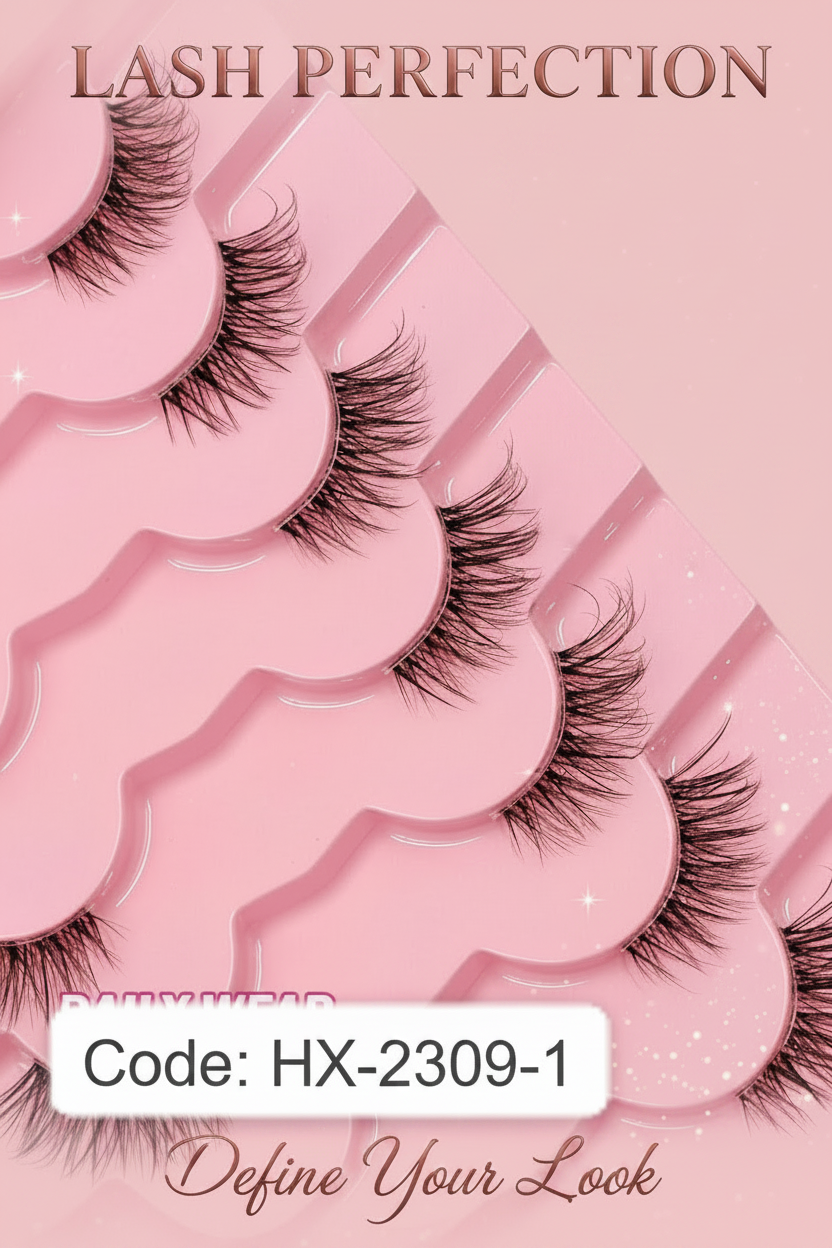 Shein 7 Pairs Half Eye Faux Mink Eyelashes Clear Band Cat Eye Lashes, Code: HX2309-1 +