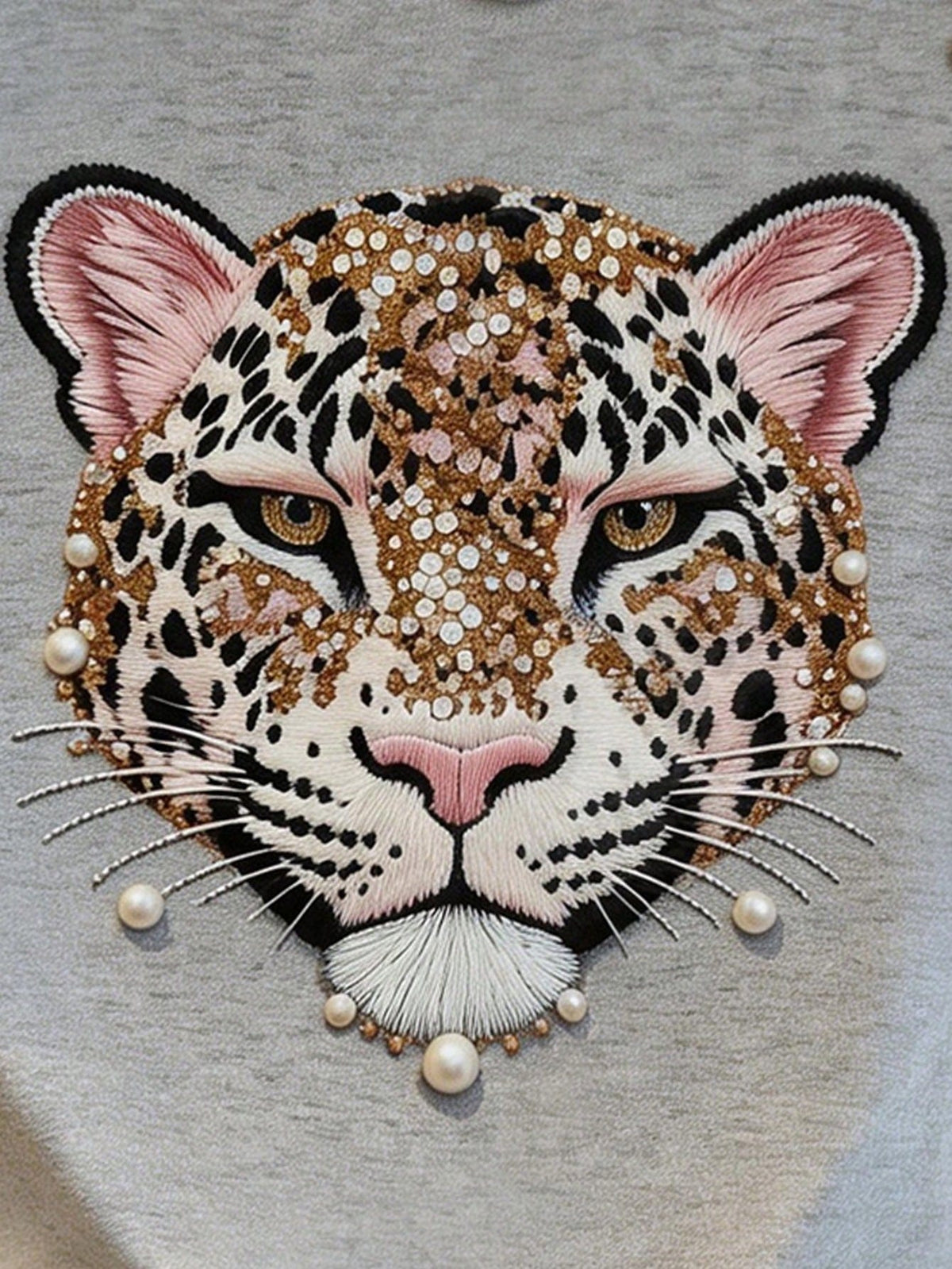 Girls' Faux Embroidery Leopard Print Short Sleeve T-Shirt
