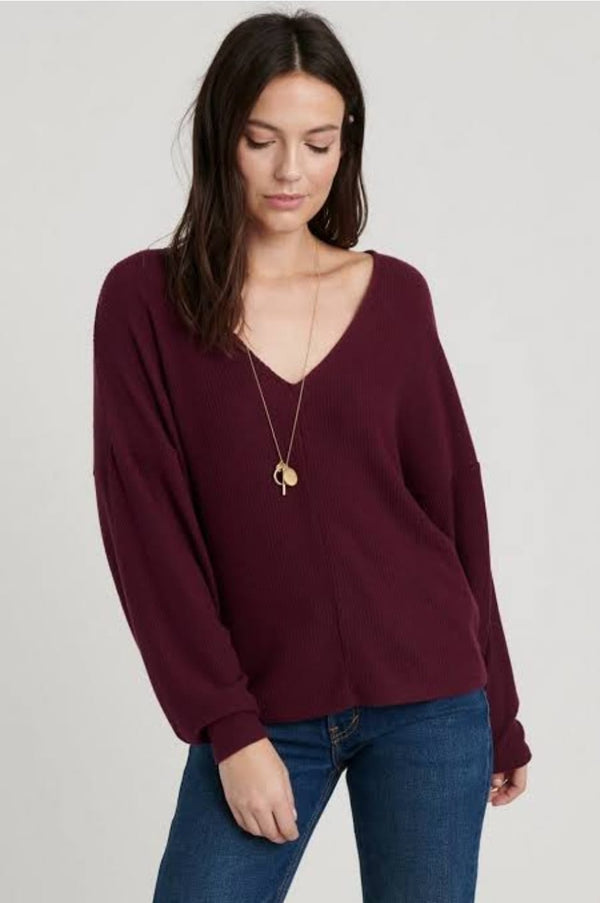 Shein Ribbed V-Neck Cloud Jersey Top, L /