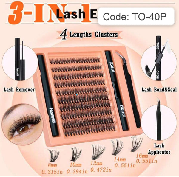 Shein 200pcs Eyelash Extension Kit 9-15mm 40D Individual Lashes Set, Code: To-40P Kit +