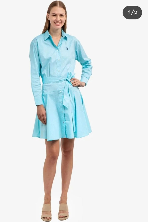 U.S. Polo Dot Print Yoke Skirt Dress, L */