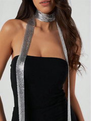 Shein Women's Fully Rhinestone Starlight Shiny Sexy Sequin Scarf, Metallic Girl Party, Dinner, Dance Club Neck Decor Jewelry