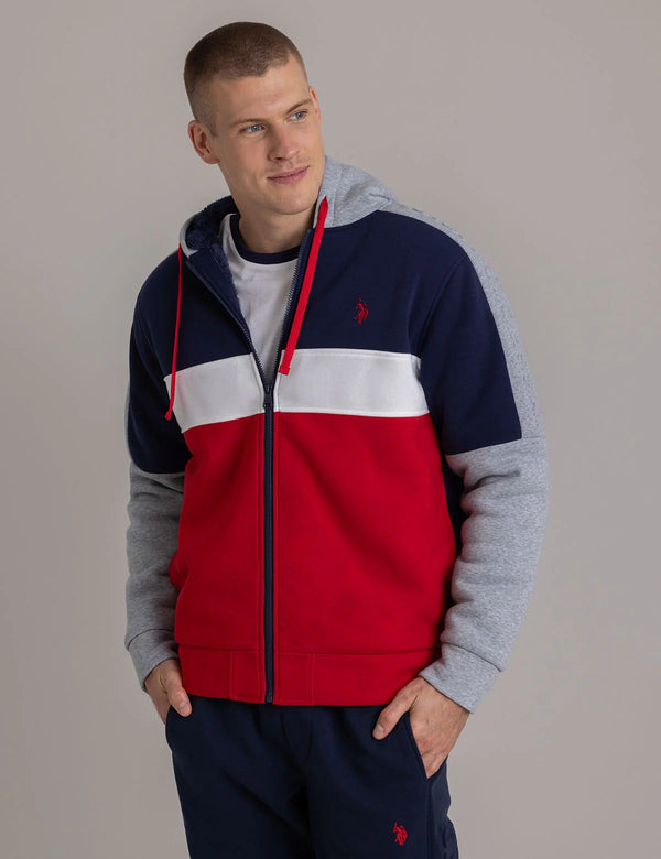 U.S. Polo Embossed Shoulder Colorblock Sherpa Hoodie, XXL +
