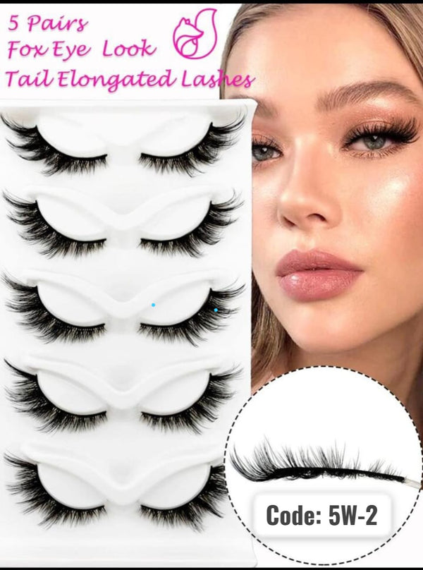 Shein 5 Pairs Full False Lashes 15mm Fox Eye Faux Mink Cat Eye, Code: 5W-2 +