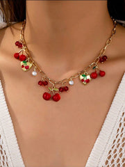 Shein Red Cherry Necklace >