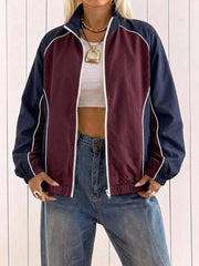 Women's Colorblock Zip-Up Loose Short Jacket