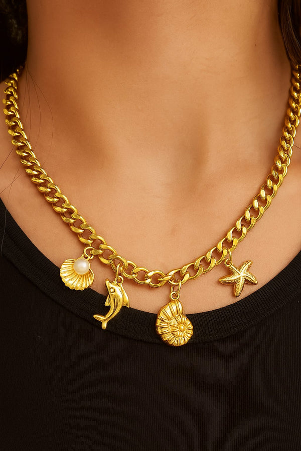 Shein Golden Ocean Charm Necklace +