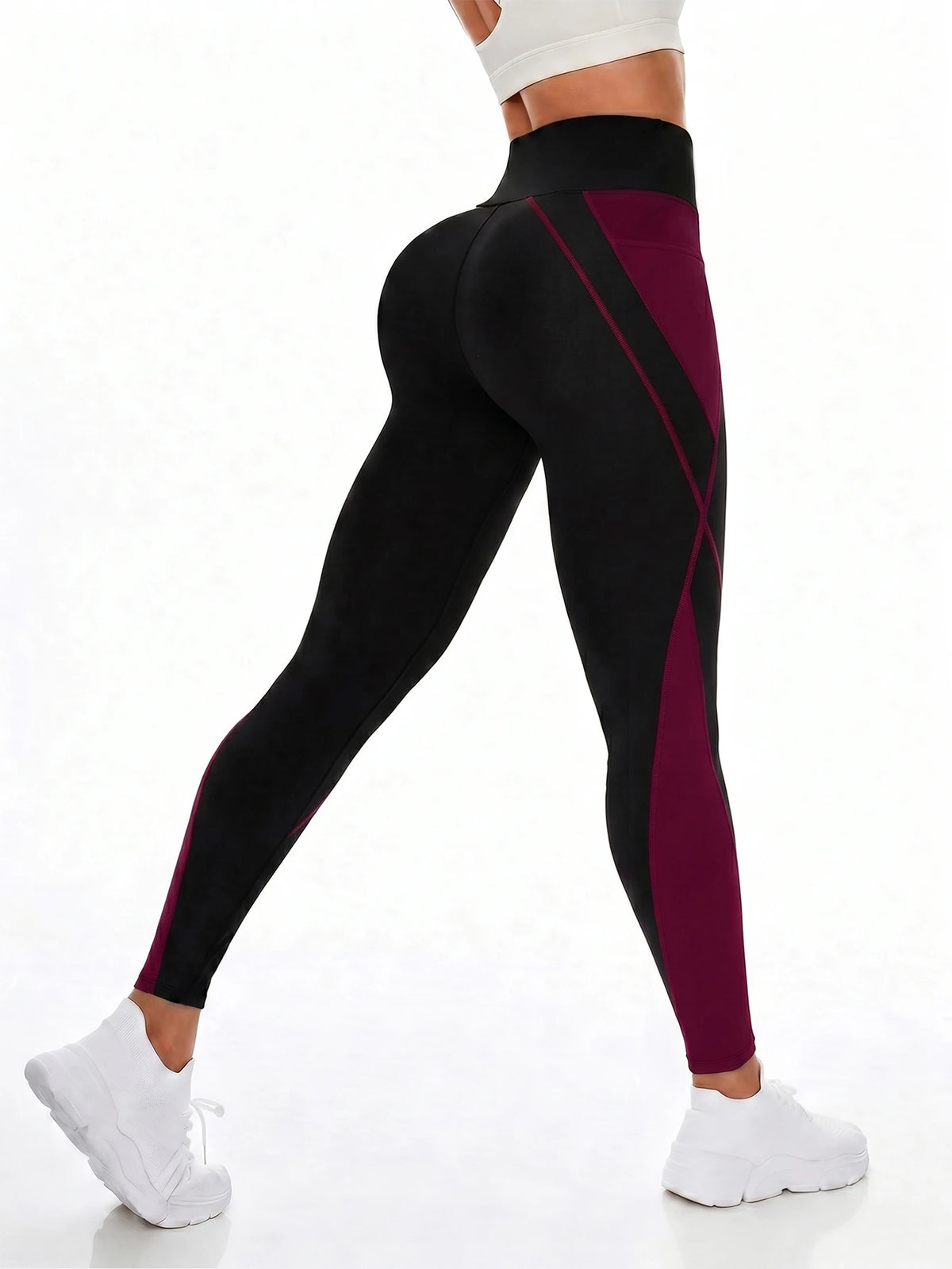 Women's High Waist Contrast Color Yoga Sports Leggings