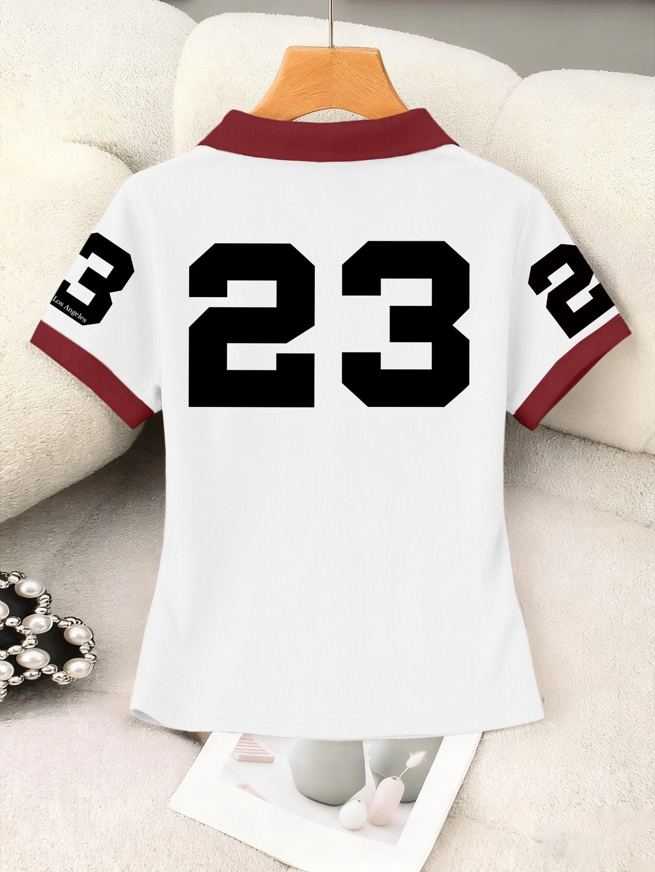 Women's Casual Sporty V-Neck Contrast Trim Letter Print Summer Top