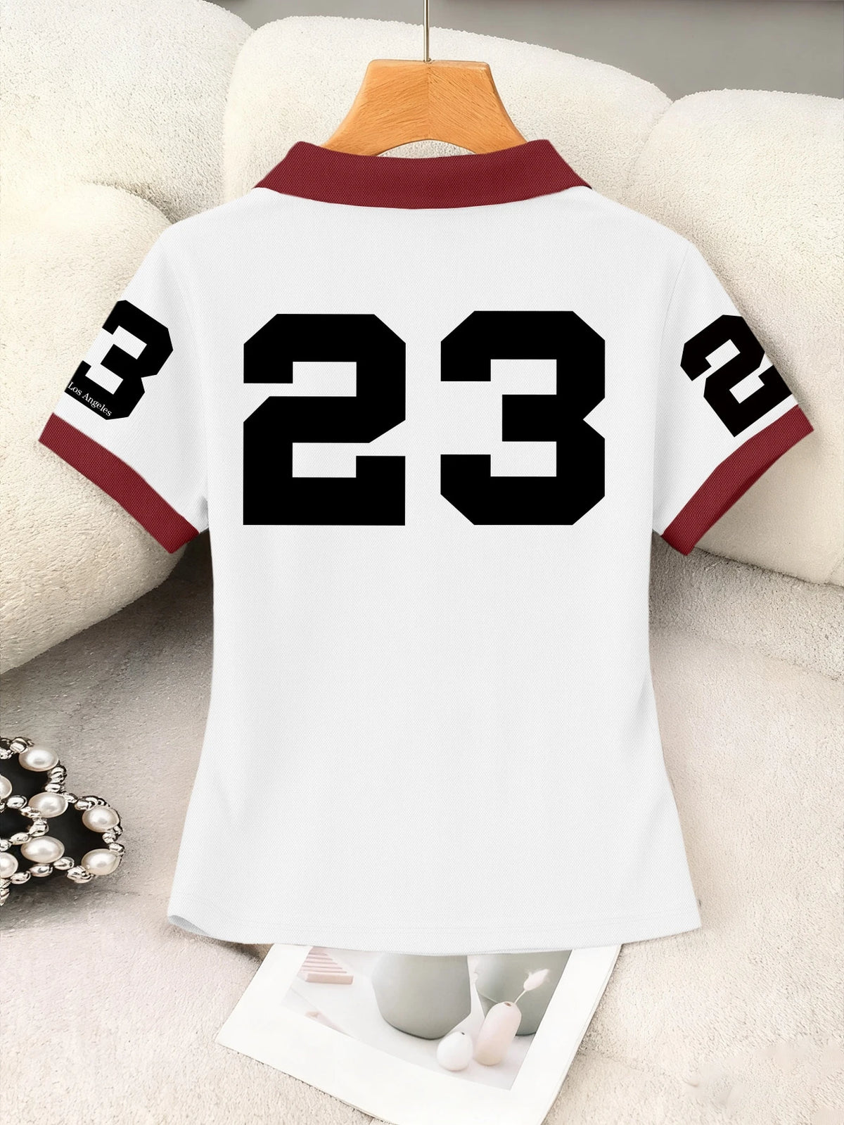Women's Casual Sporty V-Neck Contrast Trim Letter Print Summer Top