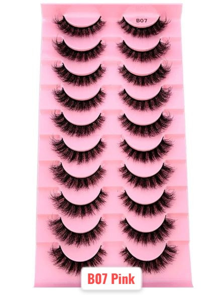 Shein 10 Pairs/Pack Cat-Eye Look Wispy Long 15mm 8D Volume Fake Eyelash, B07 Pink /