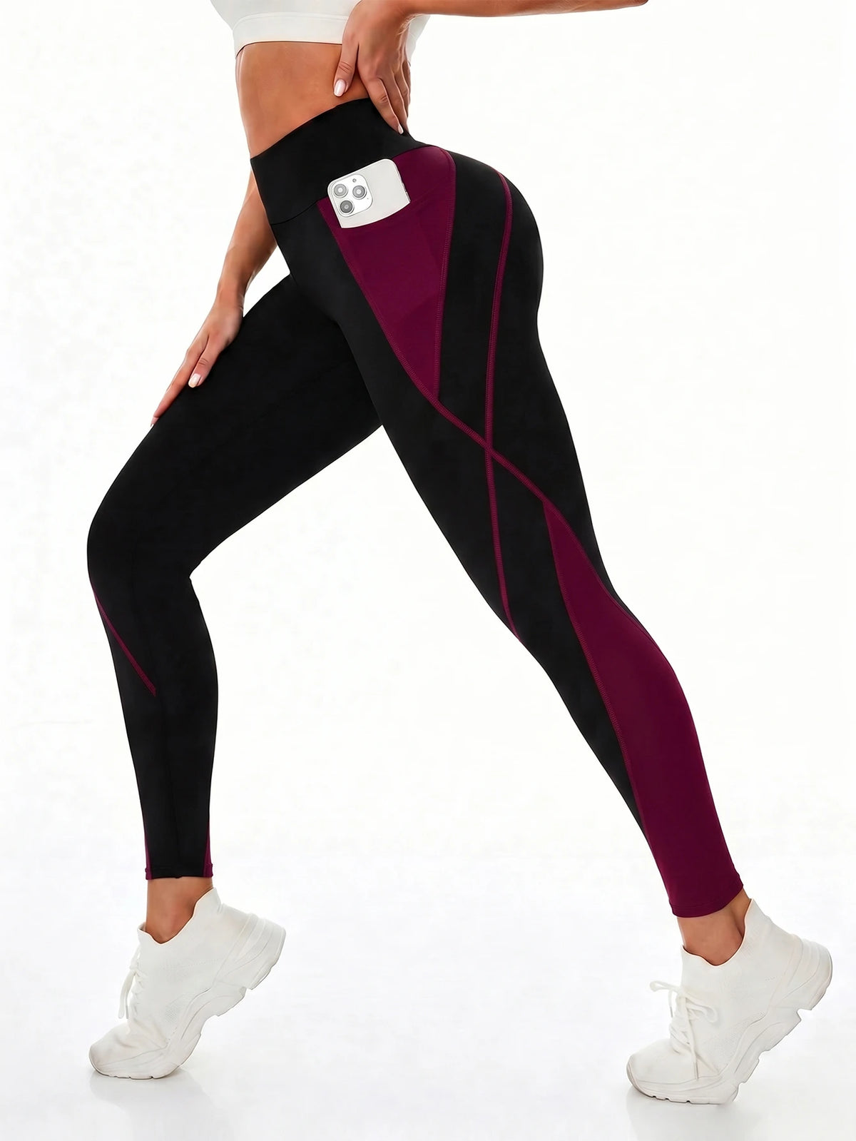 Women's High Waist Contrast Color Yoga Sports Leggings