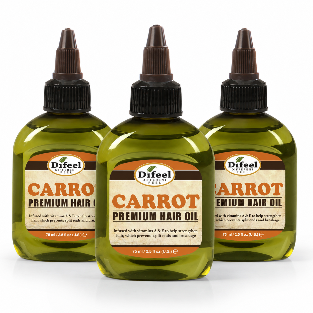 DIFEEL PREMIUM NATURAL HAIR OIL - CARROT OIL WITH VITAMINS A & E 75ML (Pack of 3)