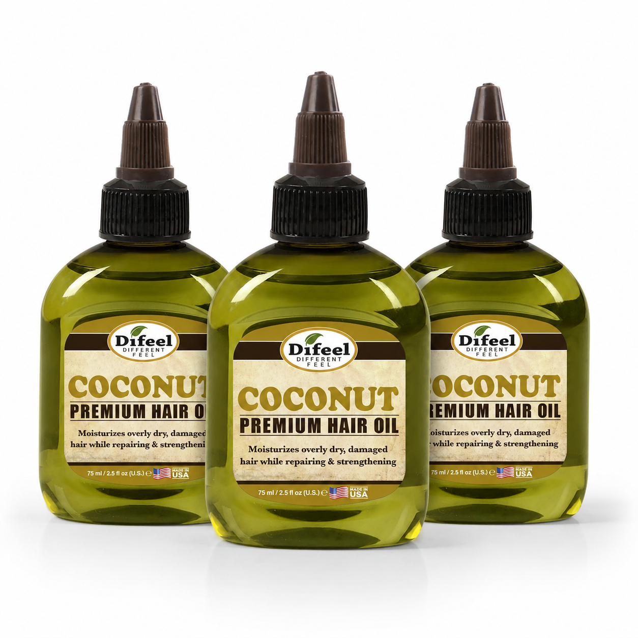 Difeel Premium Natural Hair Oil - Coconut Oil 75ML (Pack of 3)