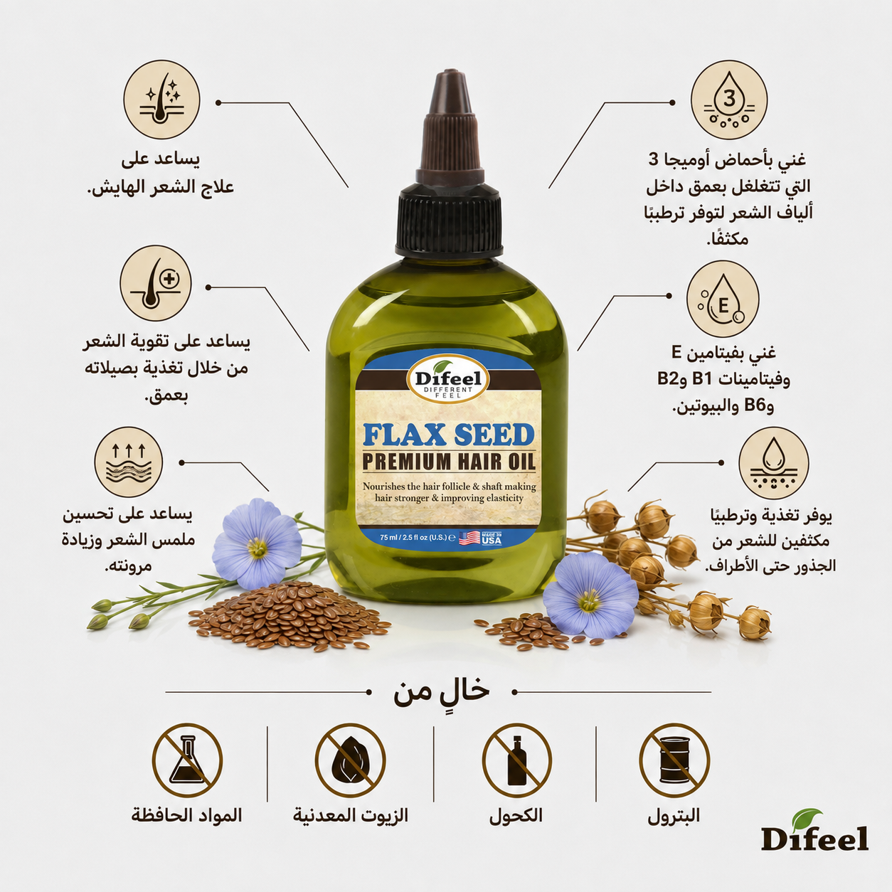 DIFEEL PREMIUM NATURAL HAIR OIL - FLAX SEED HAIR OIL 75ML