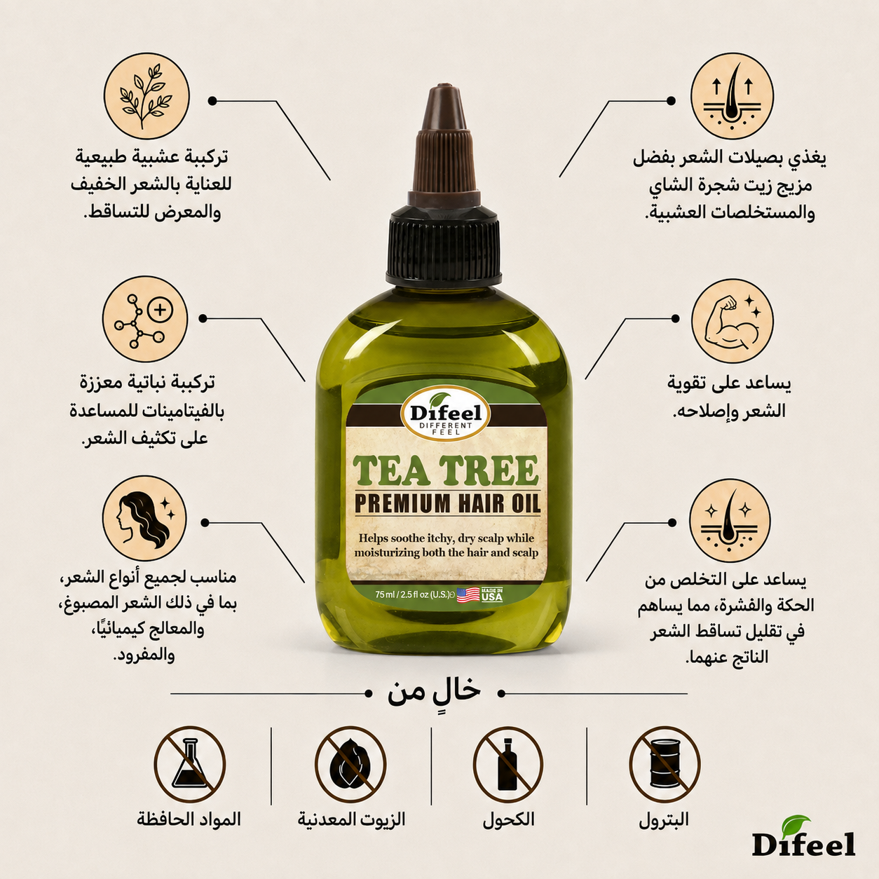 Difeel Premium Natural Hair Oil - Tea Tree Oil 75ML