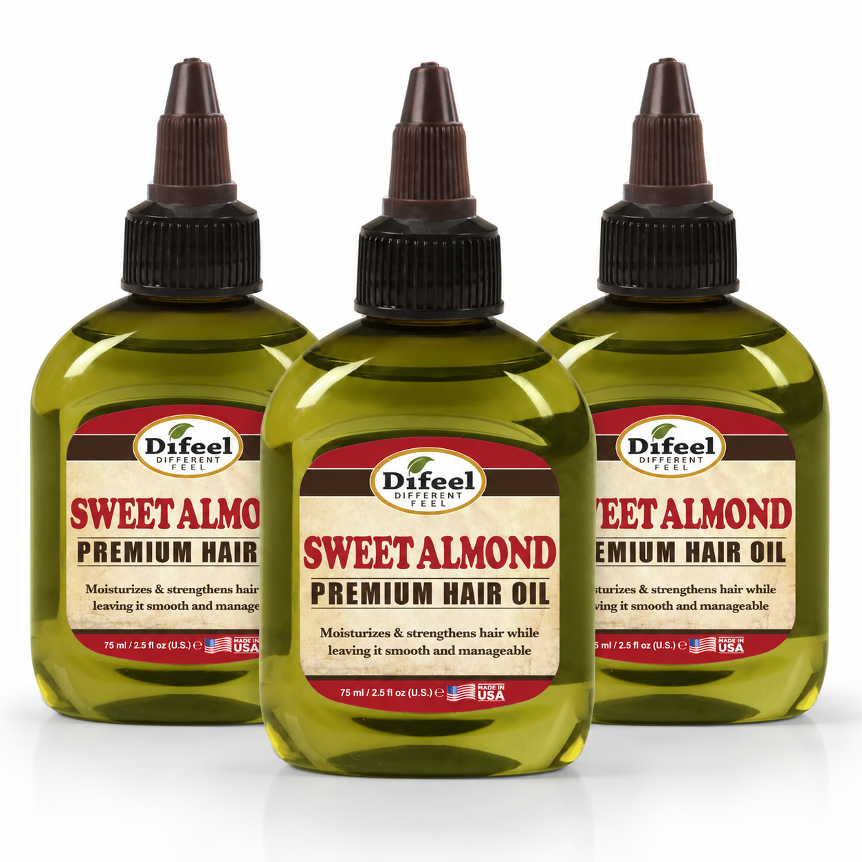 Difeel Premium Natural Hair Oil - Sweet Almond Oil 75 ML (Pack of 3)