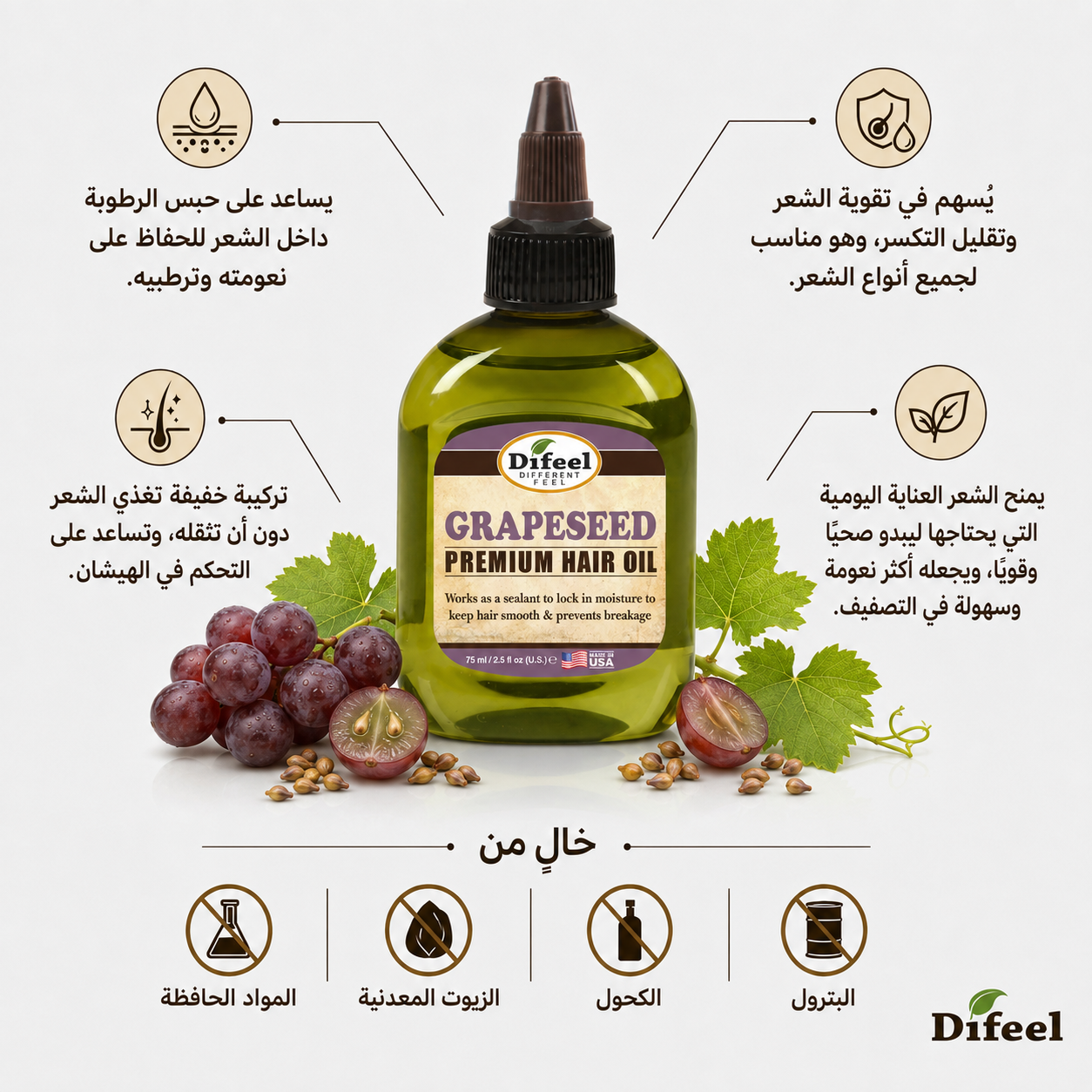 DIFEEL GRAPESEED PREMIUM HAIR OIL 75ML