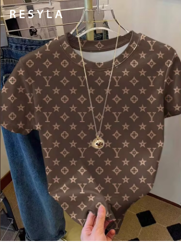 Shein Women's Letter Print Round Neck Short Sleeve Casual Vintage T-Shirt>