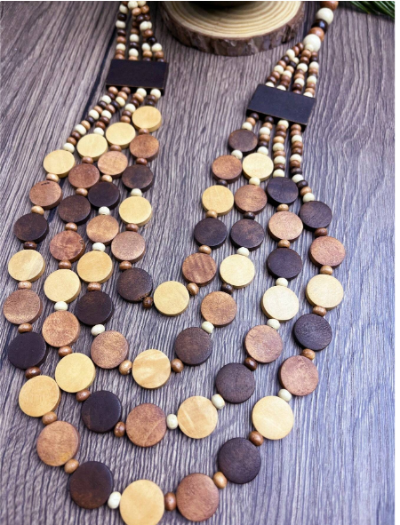 Shein Wooden Bead Handmade Multi-Layer Necklace >