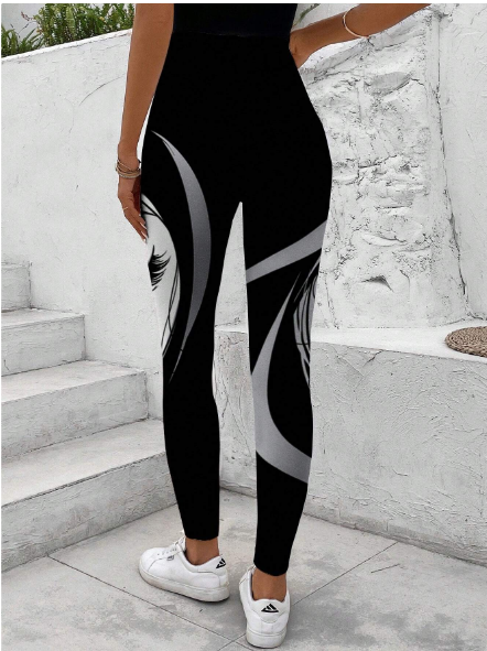 Shein Lune Women Abstract Face Printed Leggings,XL >