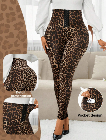 Shein Women's Front Buckle Design Casual Leggings, L -.
