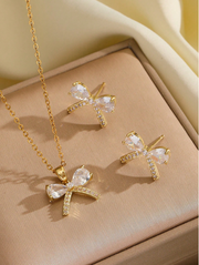 Shein 1 Set Stainless Steel Hollow Butterfly Necklace & Earrings