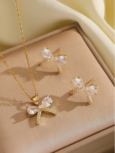 Shein 1 Set Stainless Steel Hollow Butterfly Necklace & Earrings