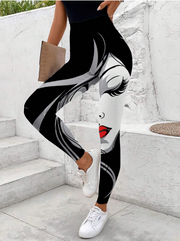 Shein Lune Women Abstract Face Printed Leggings,XL >