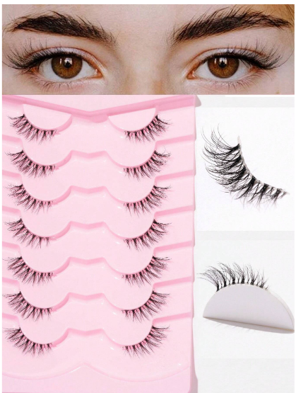 Shein 7 Pairs Half Lashes Clear Band Soft Natural Cat Eye Lashes, Hy2404 /