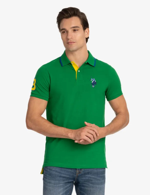 U.S. Polo Slim Fit Big Logo Multi-Tonal Polo Shirt, L +