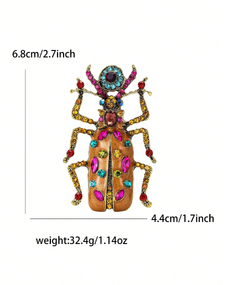 Shein Luxury Crystal Enamel Beetle Brooch Exquisite Insect Pin >